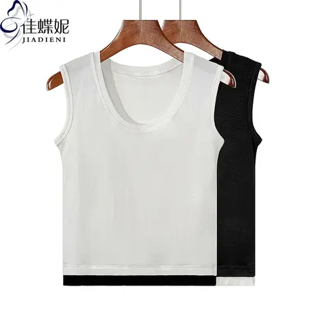 夏季新款圆领修身显瘦短款纯欲纯棉撞色拼接小背心上衣女打底衫商品大图