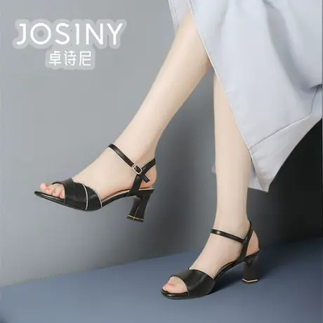 卓诗尼高跟凉鞋女单鞋2024夏款新款粗跟一字扣商场同款4J1A40652图片