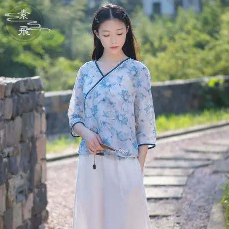 素飞原创设计新中式女装高端苎麻印花唐装中国风上衣茶服禅意文艺商品大图