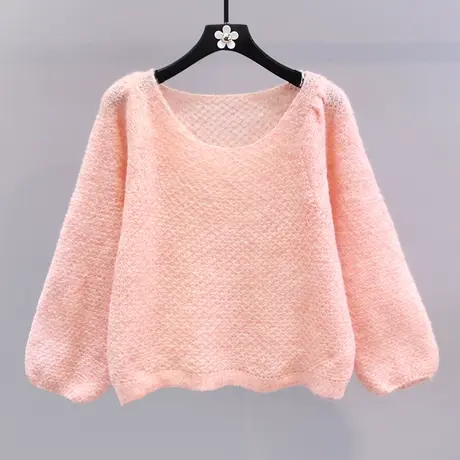 粉色针织衫女2023年春装新款日系慵懒风宽松显瘦薄款套头打底上衣图片