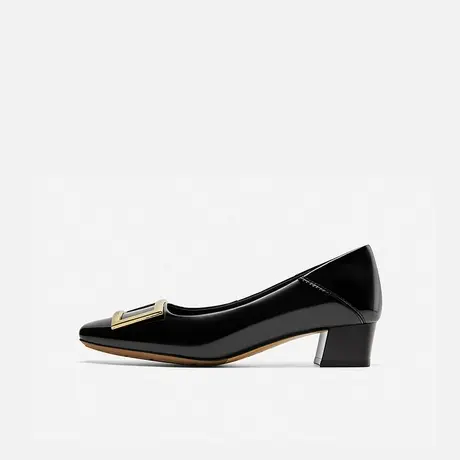 Nine West/玖熙2025年春季浅口单鞋漆皮经典方扣粗跟通勤舒适女鞋图片