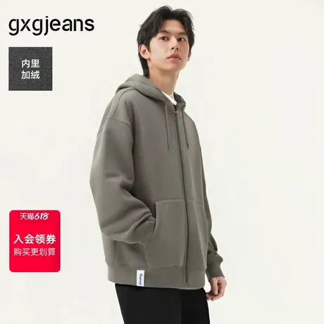 gxg.jeans男装加绒加厚美式学院风连帽宽松大口袋卫衣25年春新品图片