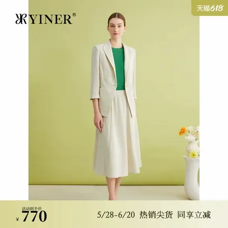 YINER音儿专选夏季法式优雅仿麻微皱肌理西装领短外套图片