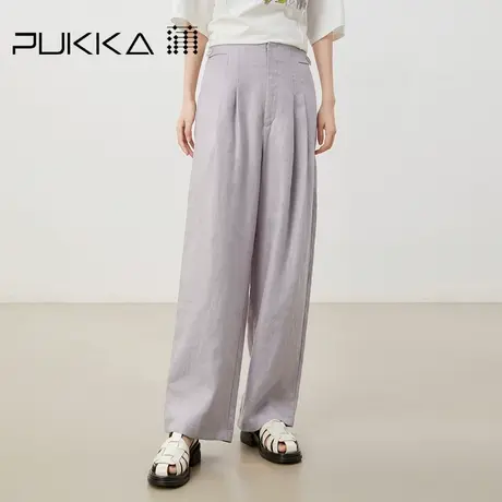 蒲PUKKA 高腰垂感阔腿裤女2023年春夏新品苎麻宽松流行长裤子图片