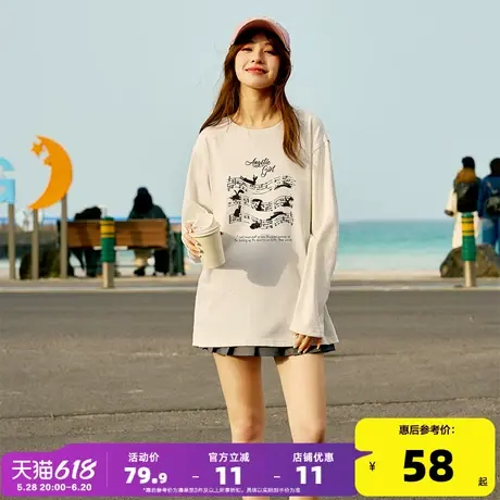 唐狮2025夏秋新款女长袖T恤音符少女休闲百搭日常时尚打底上衣G商品大图