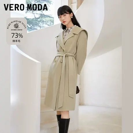 Vero Moda奥莱毛呢大衣秋冬清仓直筒双排扣含羊毛中长款外套女图片