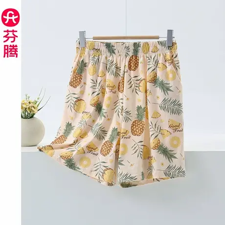 芬腾睡裤女纯棉夏季薄款可外穿居家裤菠萝印花海边沙滩裤休闲短裤商品大图