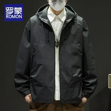罗蒙男士外套2025春秋季新款连帽夹克潮牌宽松工装休闲冲锋上衣服图片