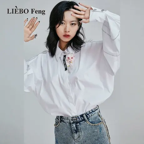 裂帛LIEBOFeng原创设计2023年春简约宽松通勤OL风长袖白色衬衫女图片