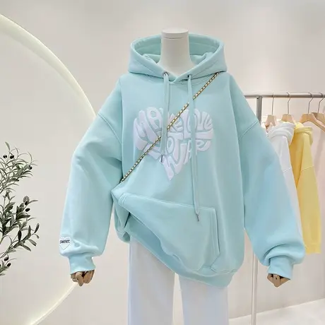 加绒卫衣连帽外套女秋冬款立体爱心图案休闲运动加厚保暖上衣外套商品大图