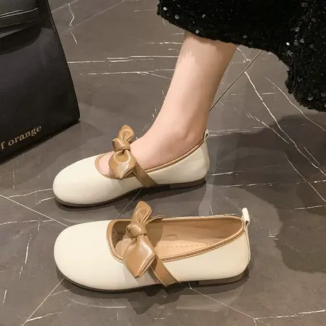 玛丽珍单鞋子女夏2023年春秋季新款蝴蝶结软底平底孕妇豆豆奶奶鞋商品大图