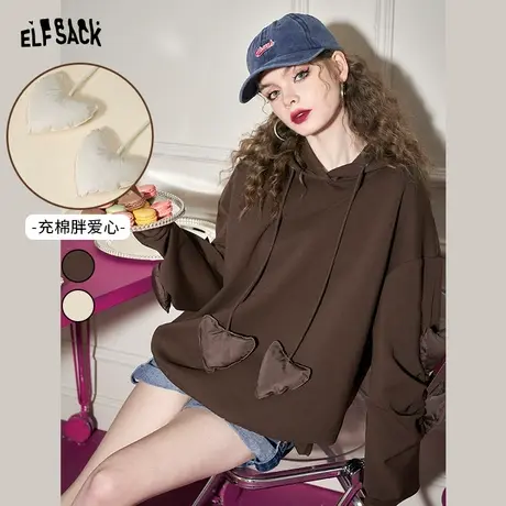 妖精的口袋爱心白色连帽卫衣女2023春秋新款宽松套头中长款设计感商品大图