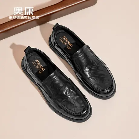 奥康男鞋2025春秋新款一脚蹬商务皮鞋真皮软底爸爸套脚休闲皮鞋商品大图