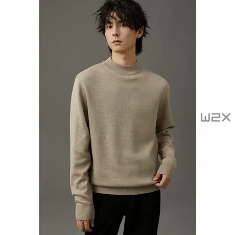 w2x2023新款冬季半高领毛衣男基础百搭中领加厚款针织打底衫线衣图片