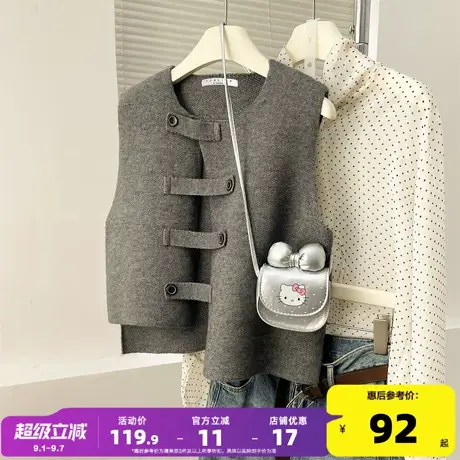 唐狮2025秋冬季女毛衣设计感扣袢简约开衫马甲小众高级感宽松图片