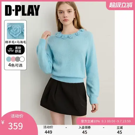 DPALY2025年秋季新款蓝色针织衫女含马海毛羊毛上衣多巴胺毛衣图片