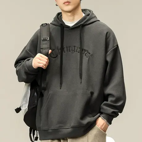男士潮牌连帽卫衣男春秋季宽松2023新款字母刺绣上衣休闲套头外套商品大图