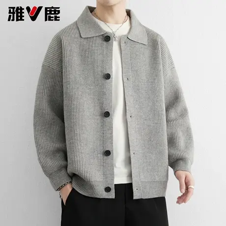 雅鹿针织衫男 2026春秋季新款翻领宽松轻熟风休闲开衫毛衣外套潮图片