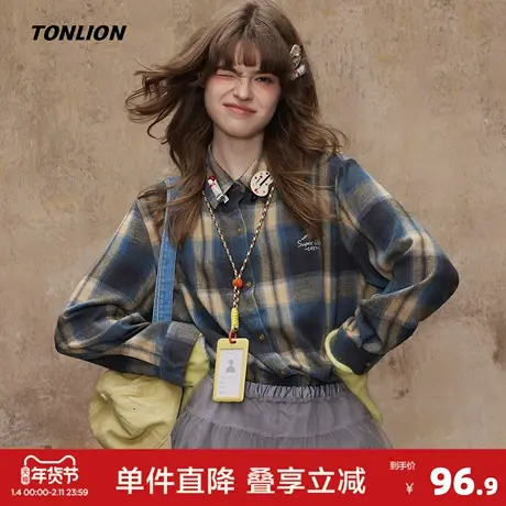 唐狮2026早秋新款长袖衬衫女百搭时尚休闲格子女士衬衫外套初秋商品大图