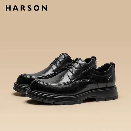 哈森男鞋春季新款真皮厚底德比鞋男士商务休闲鞋高级感英伦风皮鞋商品大图