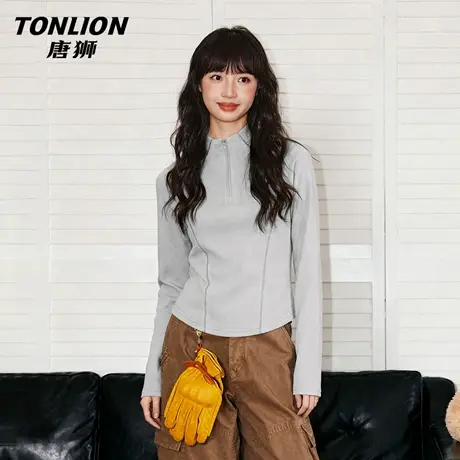 唐狮官方速干长袖t恤女2026新款春夏半拉链修身运动服短款上衣VC图片