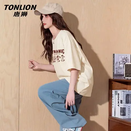 唐狮官方纯棉短袖女t恤夏2026新款女士宽松大码显瘦半袖上衣女VB图片