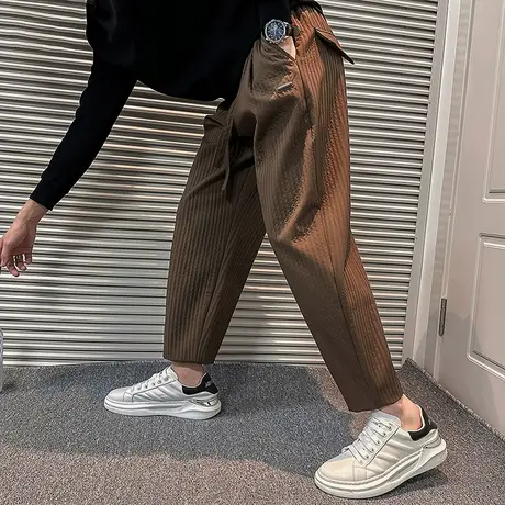 冬季新款直筒宽松休闲裤男纯色百搭高级感潮牌男款哈伦裤长裤卫裤图片