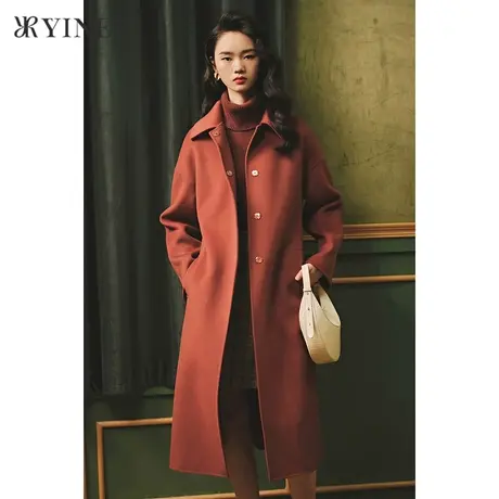 YINER音儿女装冬季新款羊毛含羊绒双面呢大衣商品大图