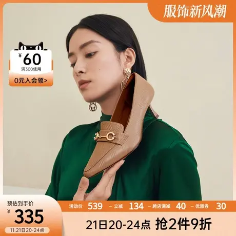 千百度女鞋舒软羊皮猫跟鞋春季新款法式马衔扣高跟鞋气质女单鞋图片