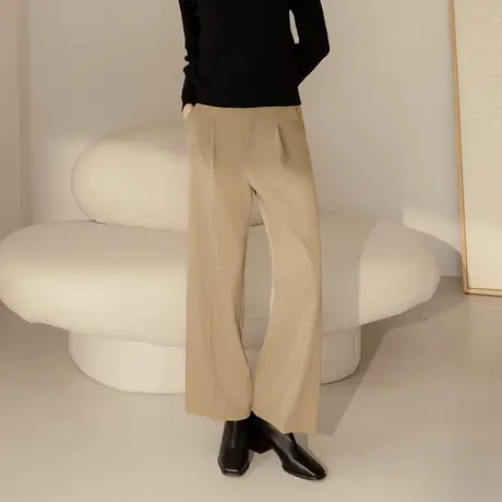 桔熊秋冬季通勤宽松西装裤子女不易皱压褶高腰直筒长裤大码BA7373图片