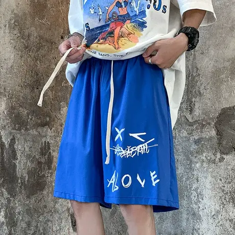 短裤男夏季宽松大码休闲裤潮流篮球健身跑步嘻哈恶魔笑脸运动裤子商品大图
