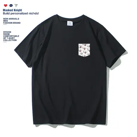 2023夏季新款趣味创意设计假口袋印花短袖T恤男纯棉宽松学生半袖商品大图