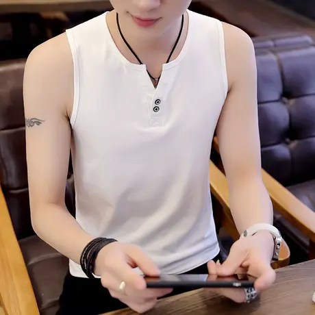 男士个性夏装无袖t恤潮流韩版紧身V领帅气潮牌汗衫男装坎袖肩衣服商品大图