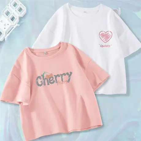 ZR真维斯短款t恤女夏季新款2023 时尚高级感纯棉粉色正肩短袖上衣商品大图