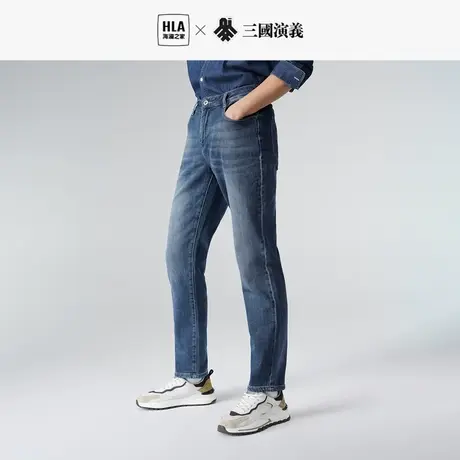 HLA/海澜之家三国系列牛仔裤秋冬季舒适弹力纯色水洗五袋款裤子男图片