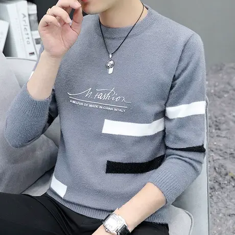 毛衣男士秋冬季圆领针织衫男装上衣服ins潮流加厚毛衫内搭线衣服商品大图
