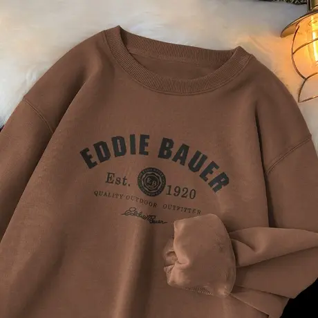 320g重磅男士卫衣秋冬加绒加厚套头无帽圆领印花长袖t恤潮流百搭商品大图