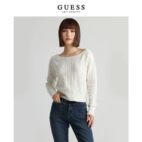 GUESS女士极简时尚可一字肩修身短款针织毛衣上衣-W2BR61Z2QA0商品大图