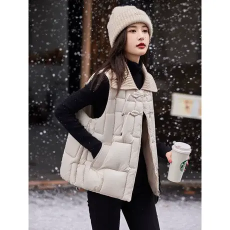 时尚气质娃娃领休闲短款马甲女士2023年冬季新款百搭减龄外套上衣图片