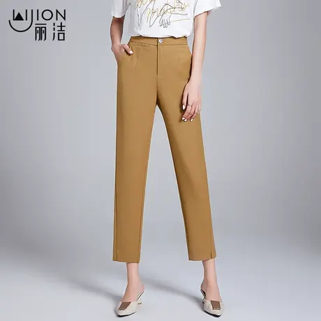 丽洁女裤杏色西装裤2023年春秋新款高腰休闲直筒裤宽松显瘦九分裤商品大图