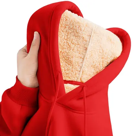 红色连帽卫衣女秋冬2023新款冬季加绒加厚羊羔绒龙年国潮冬款外套图片