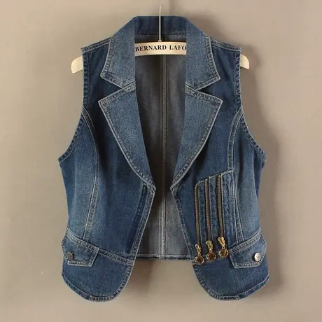 牛仔马甲女短款显瘦韩版夏新款春秋无袖外套背心西装领拉链马夹潮商品大图