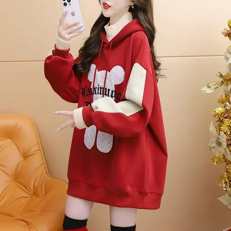 宽松假两件连帽卫衣外套女2024新款春季宽松休闲百搭加绒加厚上衣图片