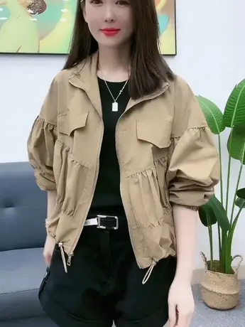 2023秋季新款立领上衣女宽松小众设计感洋气减龄时尚短款开衫外套商品大图