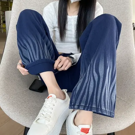 阔腿牛仔裤女直筒宽松2023春秋高腰时尚渐变色显瘦休闲拖地长裤子商品大图