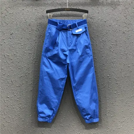 欧洲站薄款休闲工装裤女春夏新款克莱因蓝高腰宽松显瘦束脚直筒裤图片