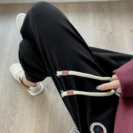 黑色运动裤女2023年春秋新款高腰宽松显瘦九分休闲哈伦束脚卫裤子商品大图
