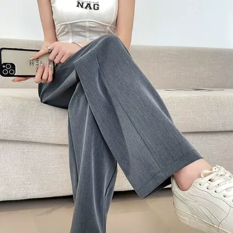 灰色西装阔腿裤女夏季2024年薄款高腰垂感窄版显瘦冰丝休闲拖地裤商品大图
