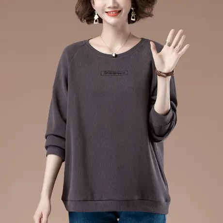 中年妈妈卫衣女春秋新款加肥加大码女装宽松百搭圆领显瘦上衣外套商品大图