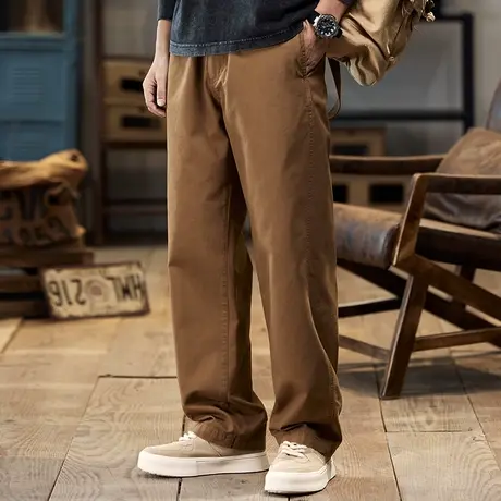 秋冬时尚潮流纯色男裤百搭复古男士大码长裤直筒休闲潮流工装裤商品大图